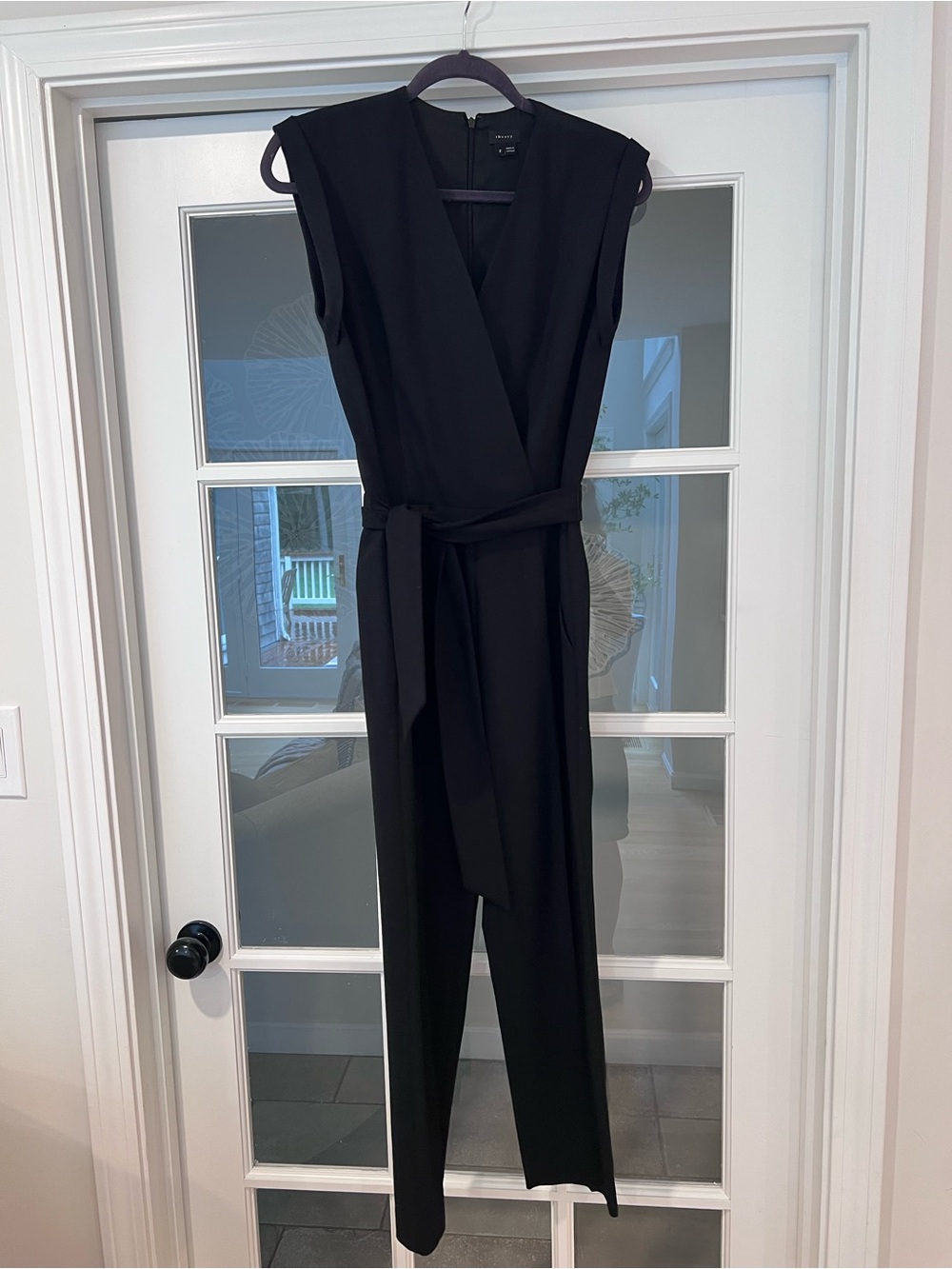 Sleeveless Black Theory Wrap Jumpsuit with Tie Waist